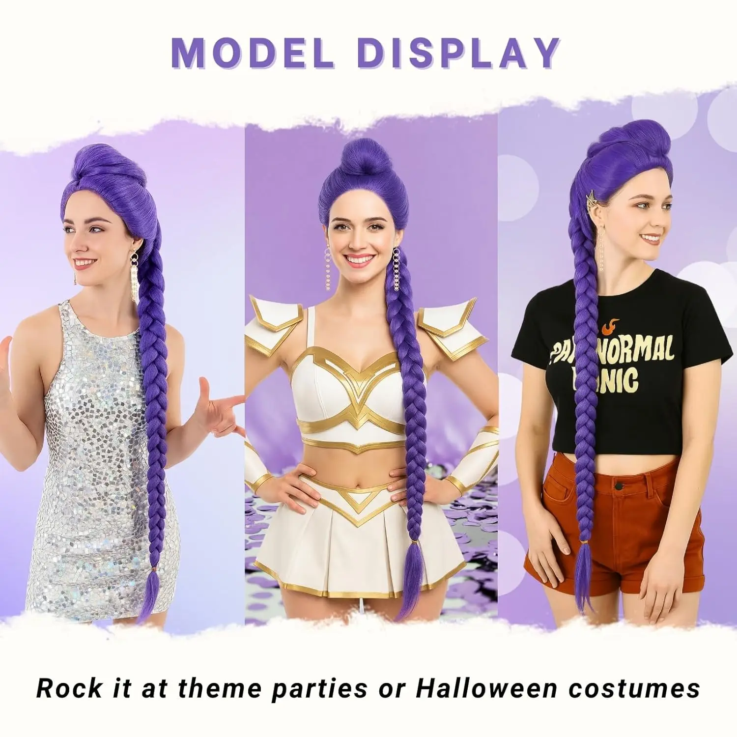 Demon Hunters Dark Purple Wig Short Deep Purple Anime Cosplay synthetic Wig with Bun Bangs for Halloween Costume Party