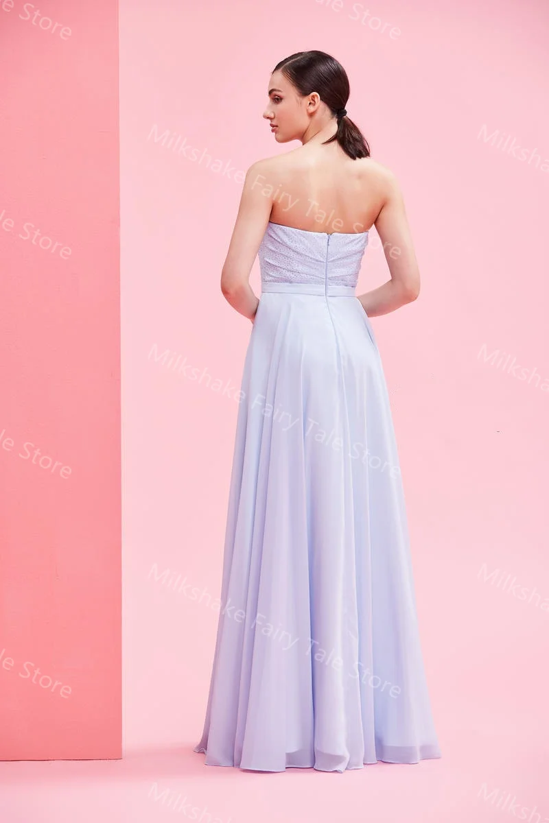 فساتين سهرة نسائية أنيقة عتيقة بدون أكمام على شكل حرف A فساتين حفلات شيفون بفتحة جانبية سويب تراين مخصصة لحفلات الزفاف #4