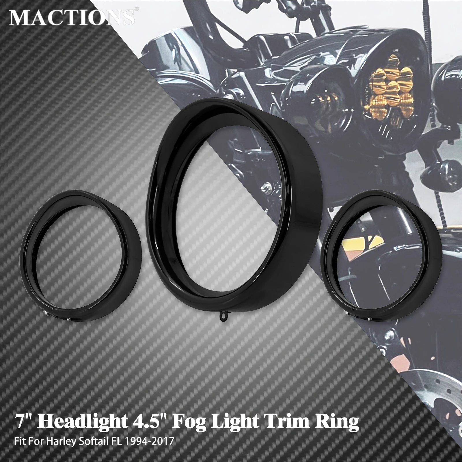 

7'' Motorcycle Headlight Trim Visor Ring + 4.5" Fog Lights Rings Bezel Cover For Harley Softail Fat Boy FLSTF Slim FLS 1994-2017