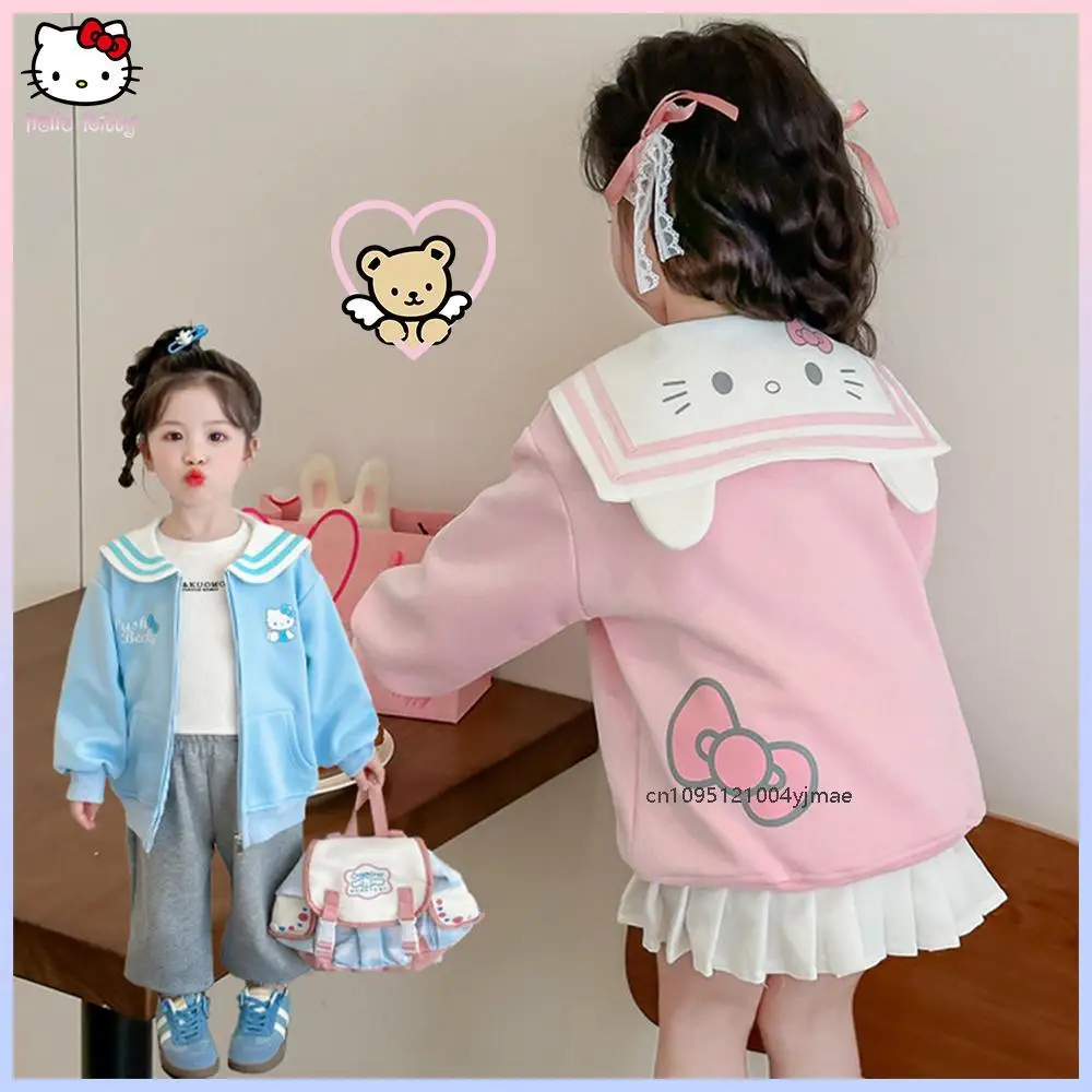 خريف جديد مرحبا كيتي الأطفال البحرية طوق سترة سانريو أنيمي Kawaii موضة الكرتون التلبيب طوق كلية نمط سترة هدية #1