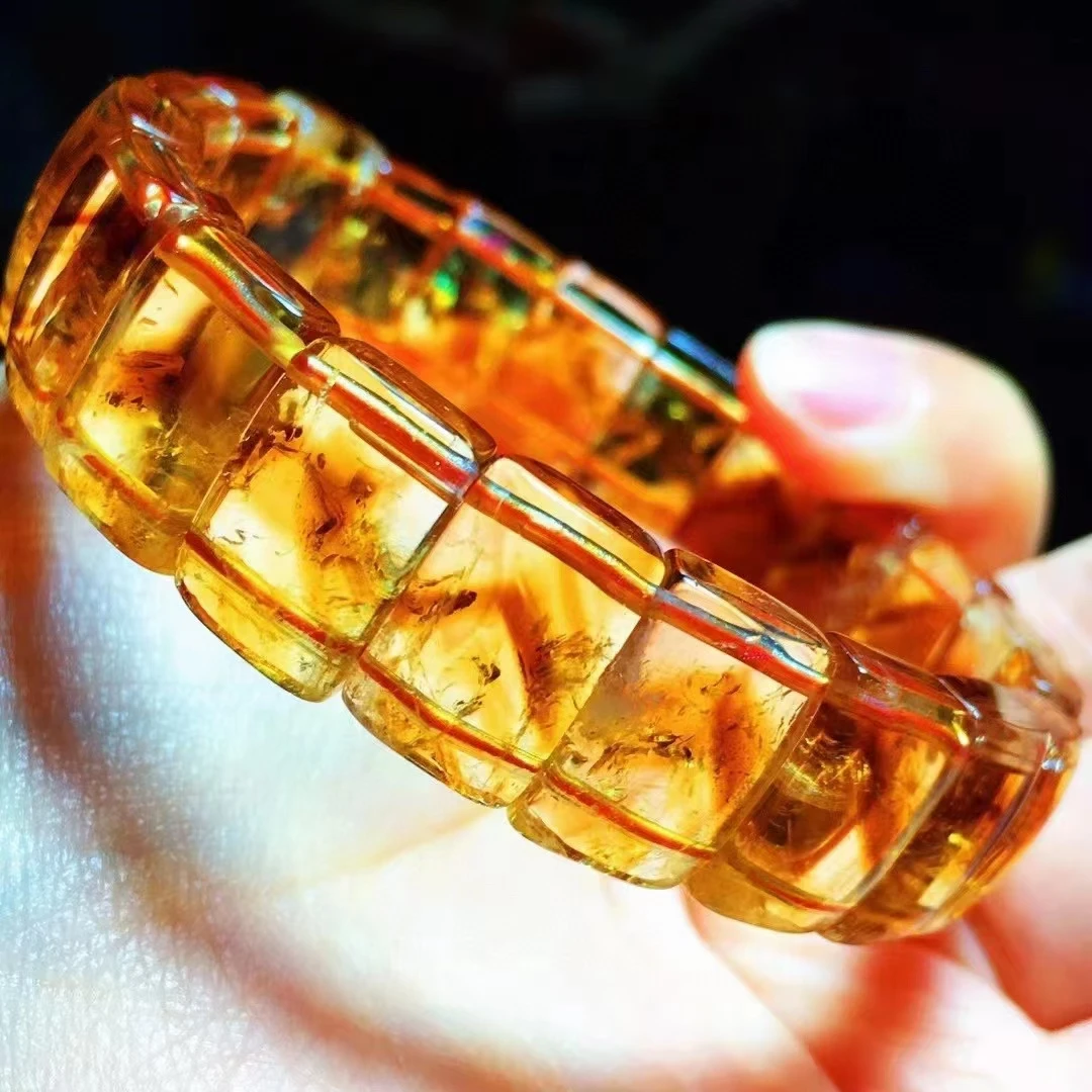 Natural Yellow Citrine Quartz Stretch Pyramid Bracelet Yellow Citrine 14x10mm Women Men Clear Rectangle Beads Jewelry AAAAAA