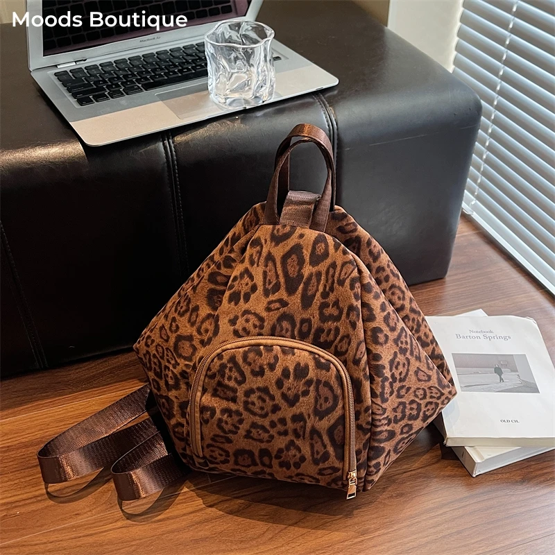 

Leopard Prints Fashion Backpacks For Women Multi-functional Shoulder Crossbody Bag Velvet Fabric Large Capacity Rucksack Female