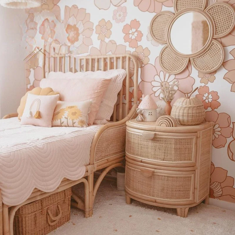 GY Japanese-Style Rattan Bedside Table Retro Simple Real Rattan Locker Mini Small Side Cabinet Bedside Storage Cabinet