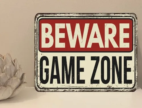 1x Beware Game Zone Quote Tin Metal Plaque Sign Gift House Novelty (mt9) --Tin Sign