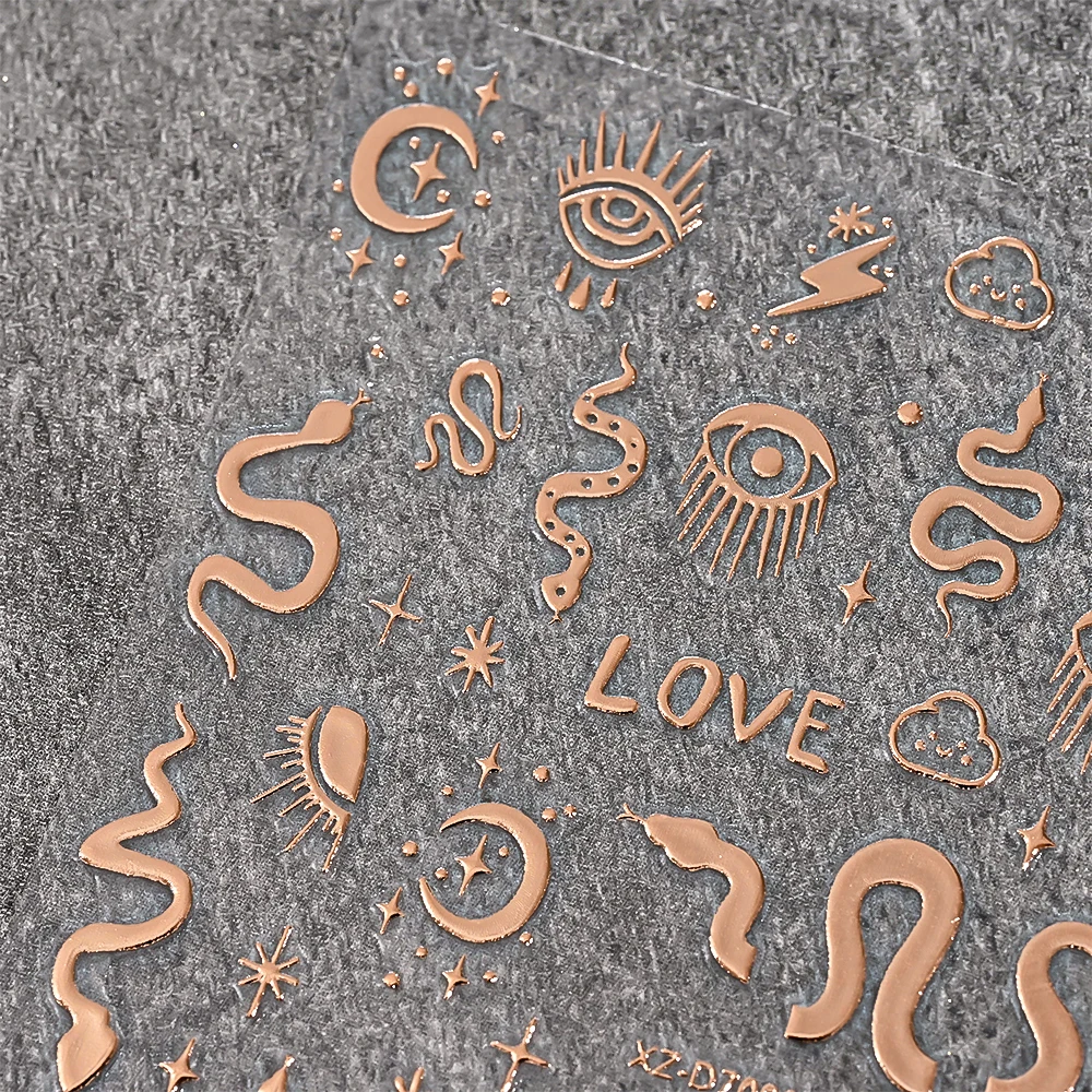 1 قطعة ثلاثية الأبعاد ارتفع الذهب الأفعى ستار القمر مسمار ملصق معدني الفرنسية خط القلب لاصق الشارات البرنز القوس زهرة مانيكير المتزلجون