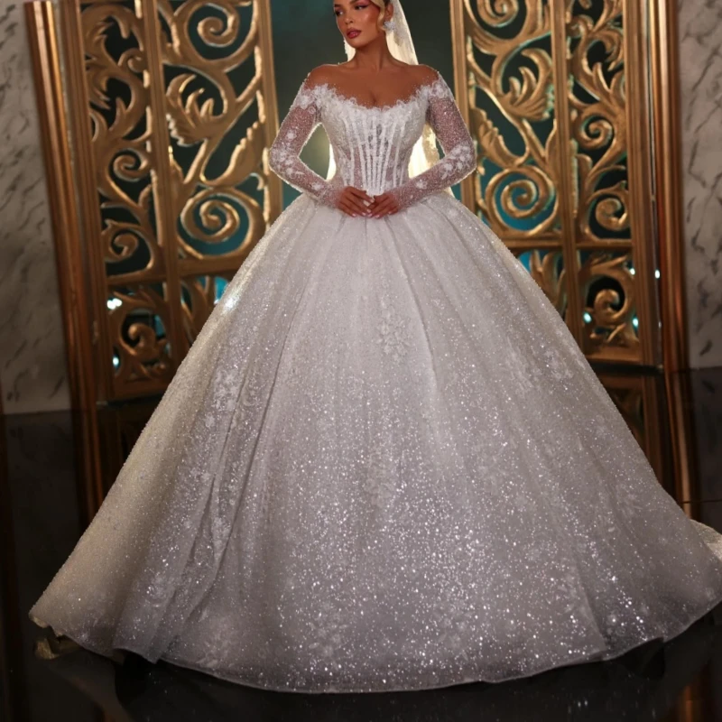 

Luxury White Dubai Arabic Mermaid Wedding Dresses A-Line Applique Beading Crystal Court Train Wedding Dress Bridal Gowns vestido