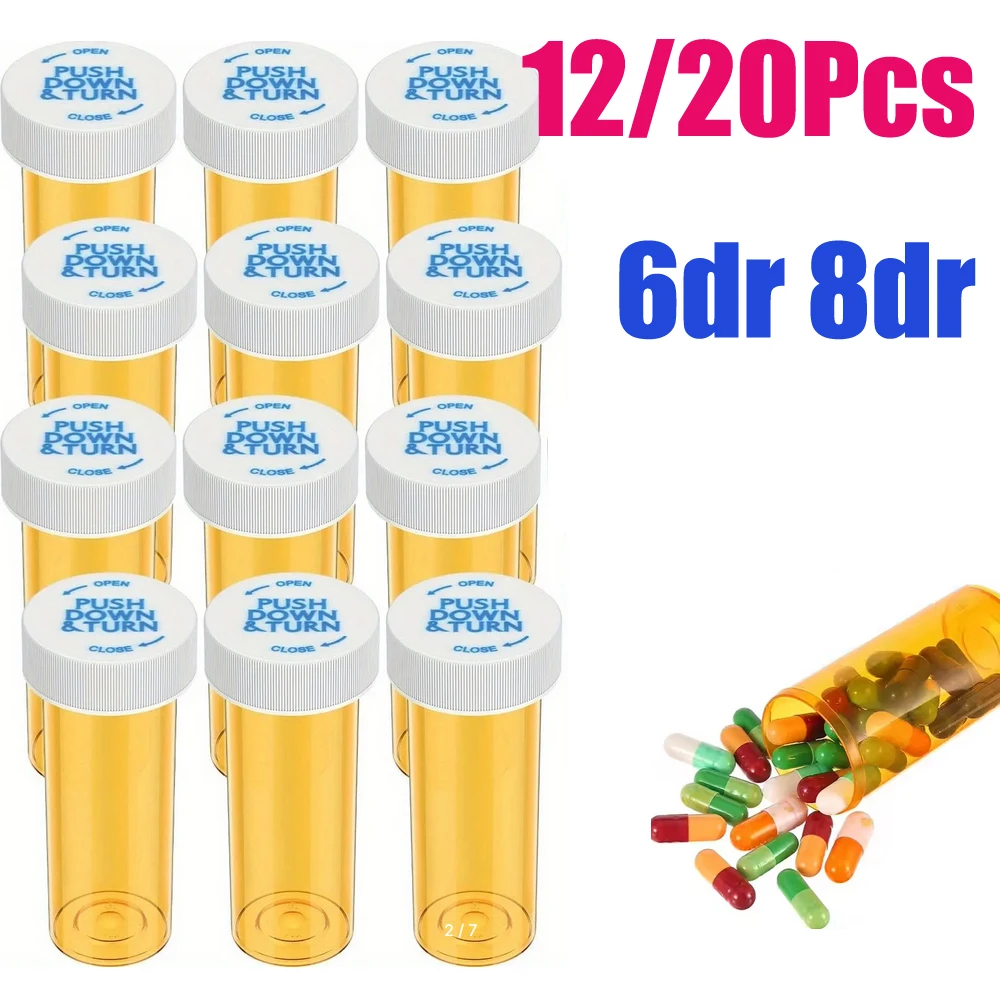 

12/20 Pack Plastic Medicine Pill Bottles with Child Resistant Caps Medicine Containers Travel Pill Vials - 6/8 Dram