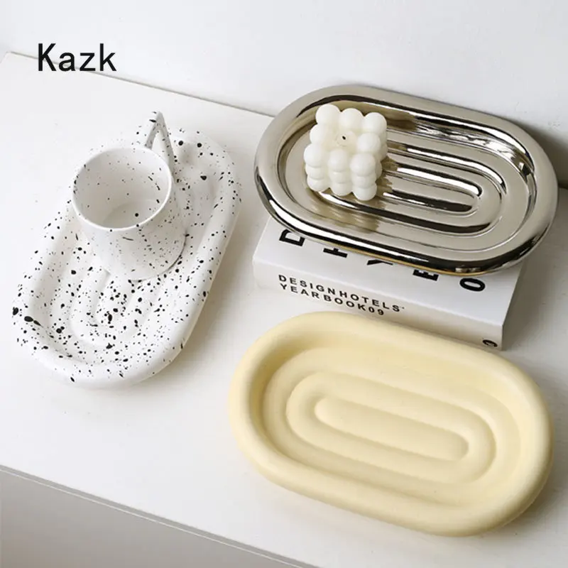 

Shower Room Countertop Plate Soap Dish Creative Oval Desktop Jewelry Storage Tray Home Decor Organizer Trays Decorative