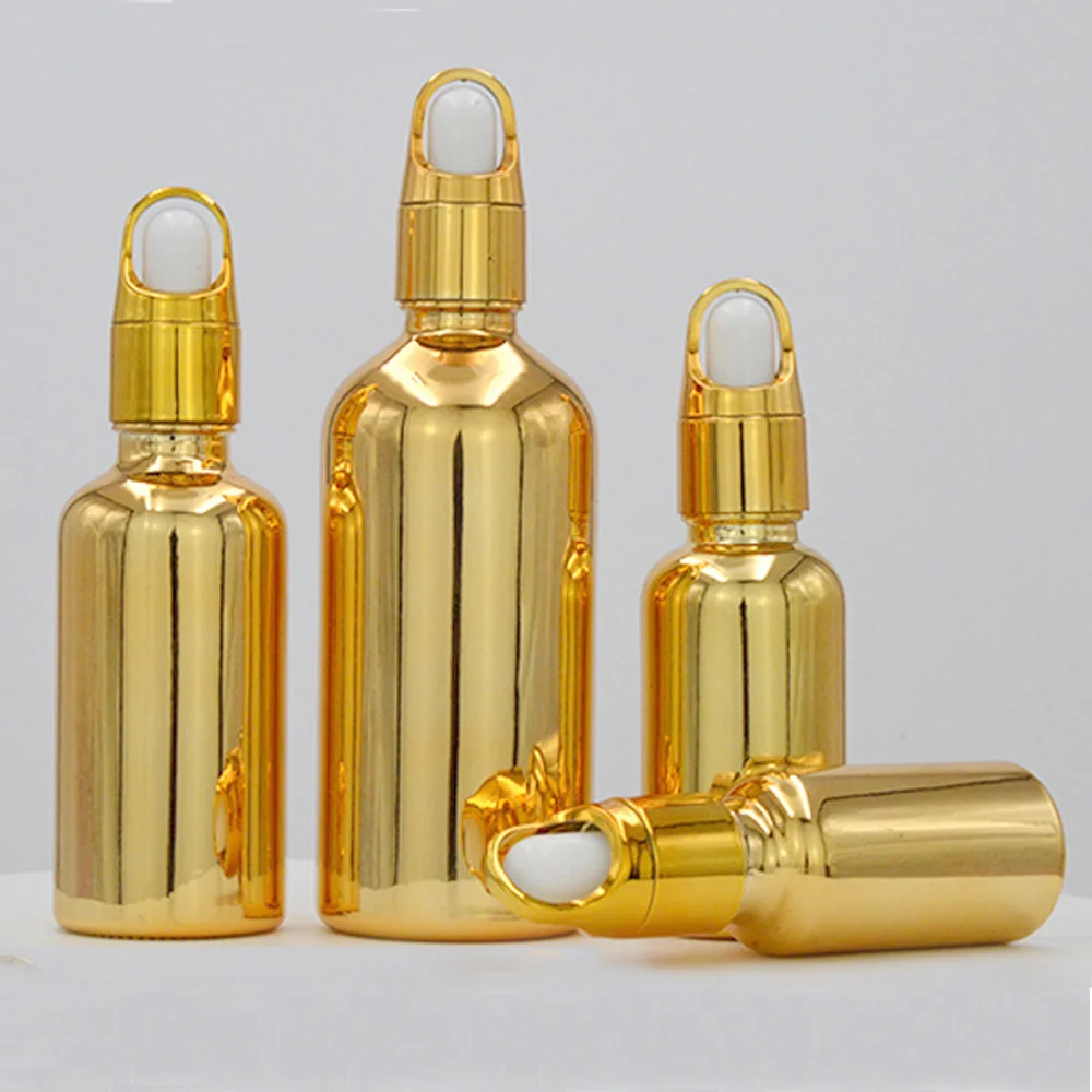 3 stks/partij 5-30 ml UV Galvaniseren Technologie Gouden & Zilveren Lege Hervulbare Glas Essentiële Olie Parfumflesje met Druppelaar