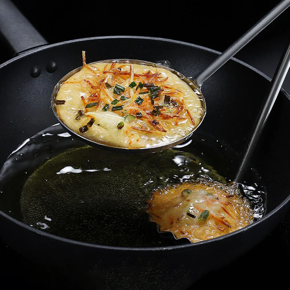 

Oil Dumpling Mold Stainless Steel Flat Frying Spoon Long Handle For Safe Cooking Non-Rust Kitchenware Fryer Tool