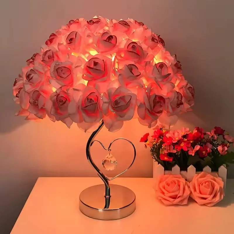 European Table Lamp Rose Flower LED Night Light Bedside Lamps Home Wedding Party Decor Atmosphere Night Lights Sleep Lighting