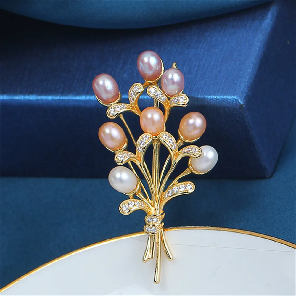 DIY Accessories Copper Gold-plated Pearl Jewelry Multi Bead Bouquet Brooch Empty Holding Temperament Female Hand Jewelry