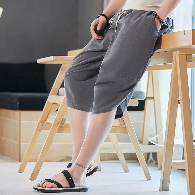 Harajuku Loose Drawstring Harem Pants Men\'s Summer New Thin Solid Color Irregular Wide Leg Pants Casual Fashion Men Clothing