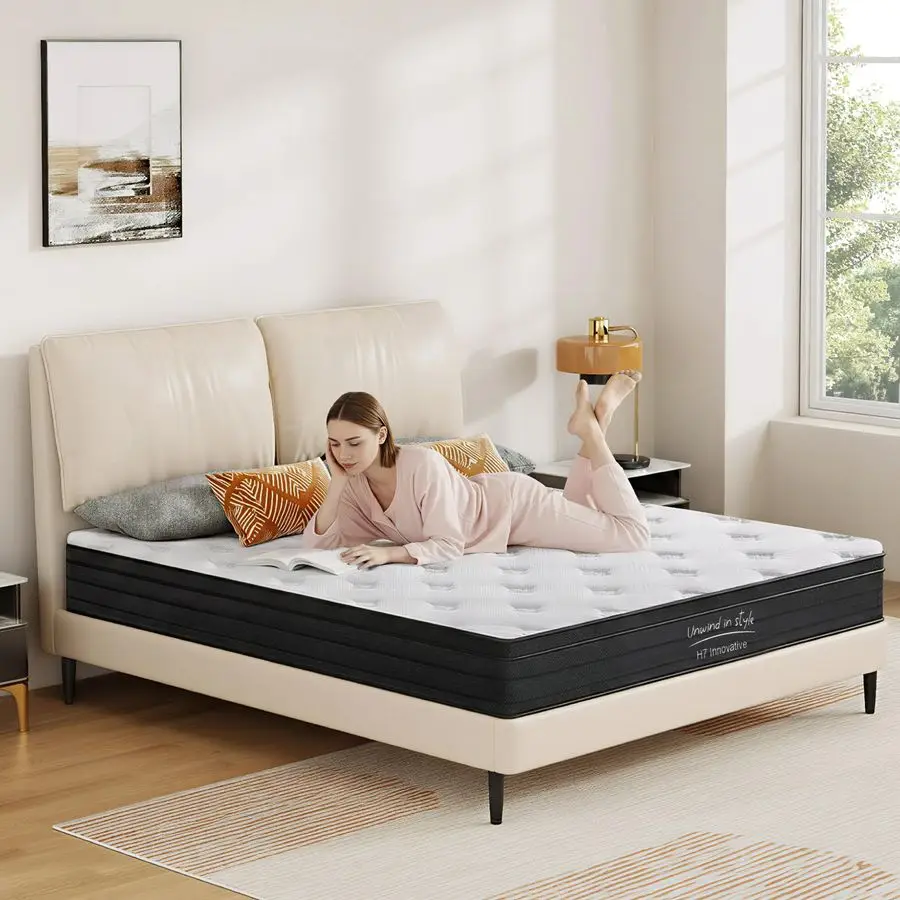 Materasso di dimensioni, materasso ibrido a molle insacchettate da 12 pollici a 5 zone con memory foam in gel per alleviare la pressione Amp Peaceful Sleep, F medio