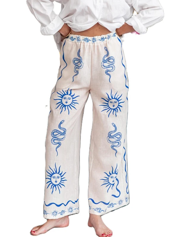 Eleganckie lniane spodnie o prostych nogawkach, damskie, jesienne, nowe, wysoki stan, wyszczuplające, wygodne w noszeniu.