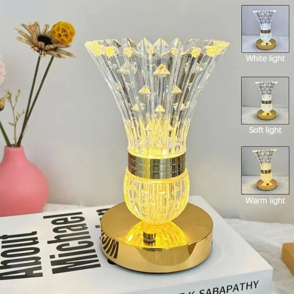 

Dimmable Crystal Table Lamp Touch Control Soft Lights LED Desk Lamp 3 Colors Light Vase Design Atmosphere Light Cafe Atmosphere