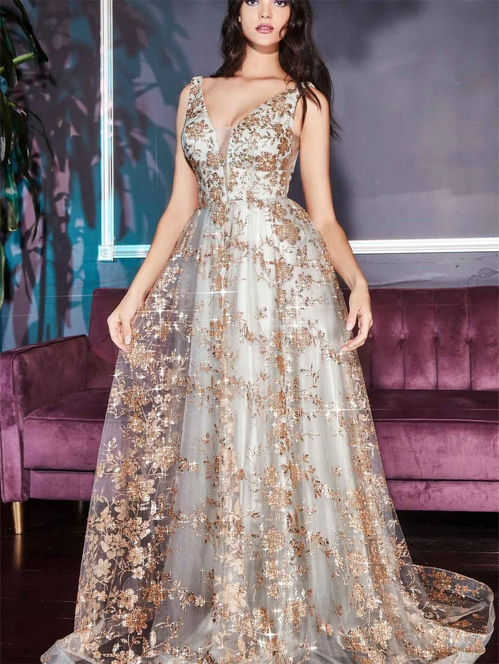 Robe de soirée en tulle classique, robe trapèze, col en V en fibre, appliques perlées, robe de luxe, sexy, quel que soit, éducatif, 2024