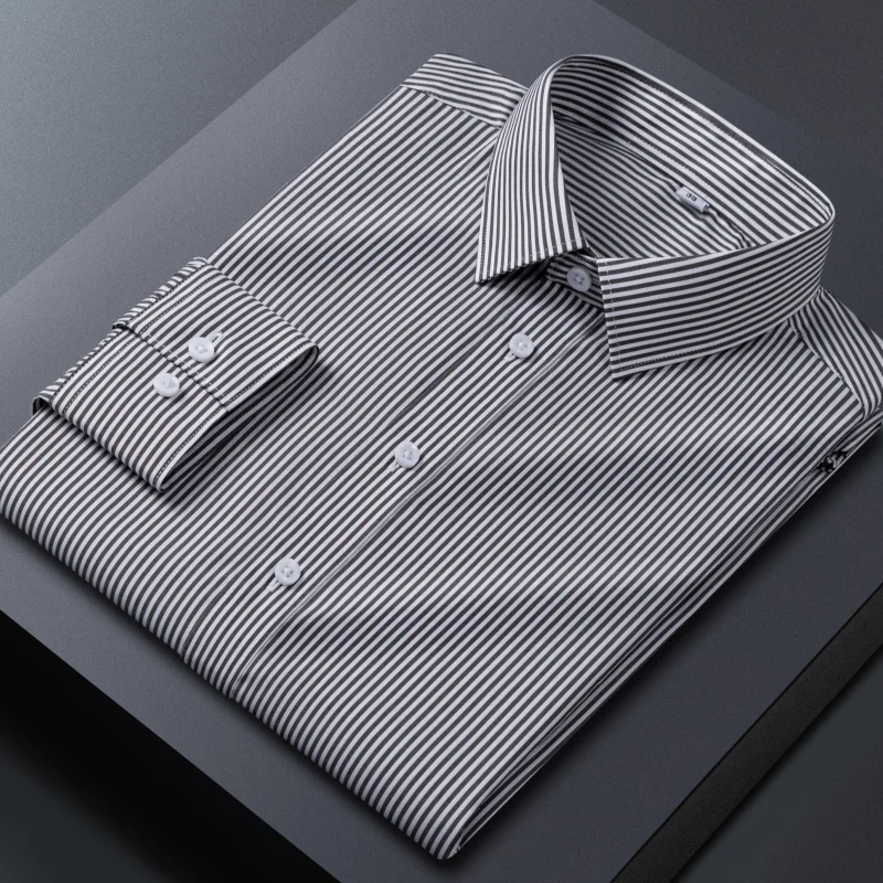 Bamboo Fiber New Classic Striped Plaid Shirt Men Long Sleeve Slim Fit 3xl Business Men's White Dress Shirt Long Sleeve Casual