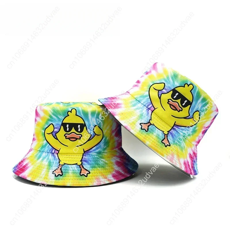 

Little Duck Printing Cartoon Bucket Hat Tie Dye Pattern Fisherman Hats Location Design Double Sides Bob Panama Cap Sun Outdoor