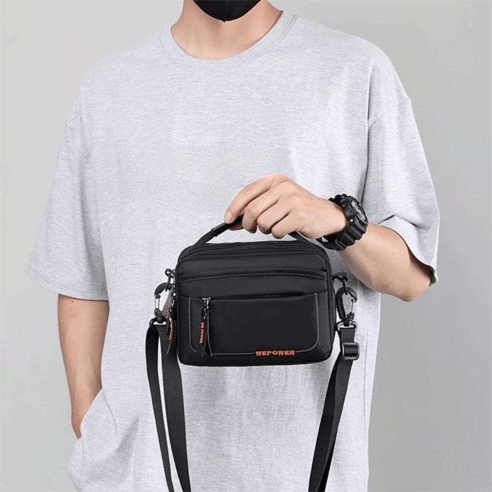 Multi-pockets Men's Shoulder Bag Multifunctional Large Capacity Business Crossbody Bag Adjustable Solid Color Nylon Waist Bag