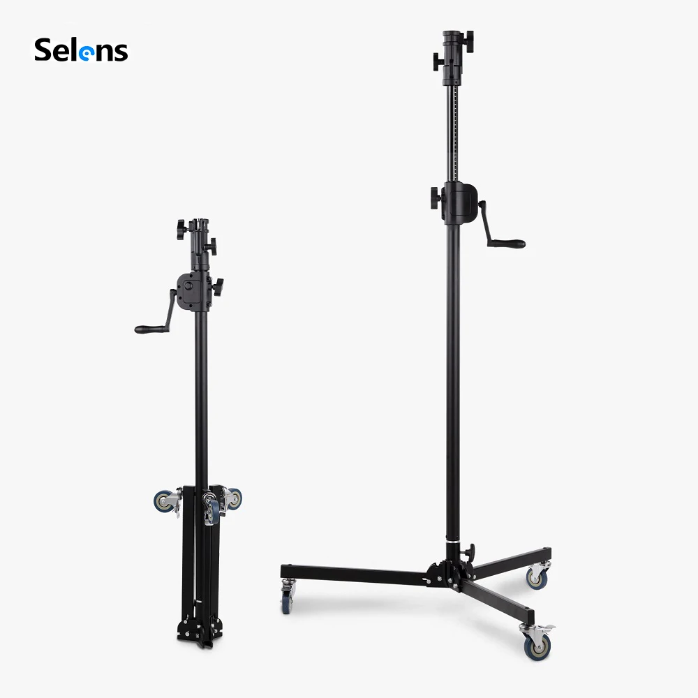 Selens Foldable Photography Hand-cranked Light Stand Bracket Portable Aluminum Alloy With Pulley Photo Studio Kits Tripod Stand