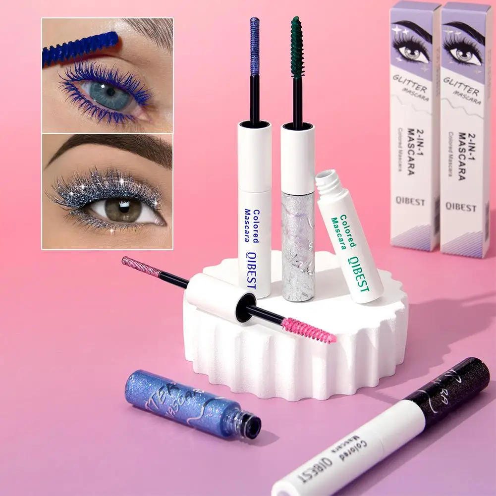 Maskara z podwójną końcówką z diamentowym brokatem, trwała kolorowa maskara różowa niebieska zielona brązowa czerwona, maskara zwiększająca objętość rzęs X9Z1