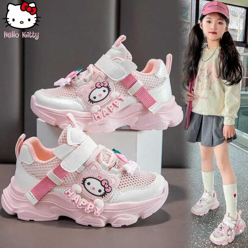 

Кроссовки Hello Kitty для девочек, летние, новые, в стиле аниме, милые, сетчатые, с мягкой подошвой, для подростков, в корейском стиле, уютные кроссовки-«папины туфли»