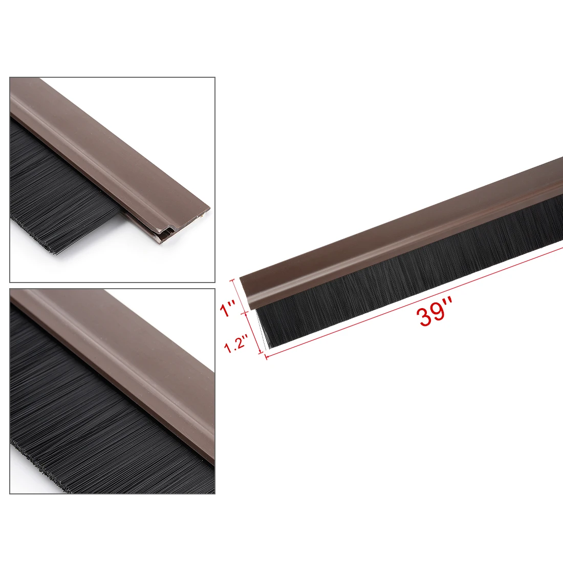 Plástico de varredura inferior da porta autoadesiva com escova macia de PVC preto de 1,2 polegadas 39 polegadas x 2,1 polegadas