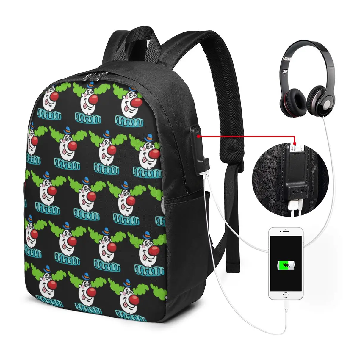 Circus Buffoon Graffiti Backpack Travel Notebook Bag Computer College Student School Bag Laptop Shoulder Bags for Men Women