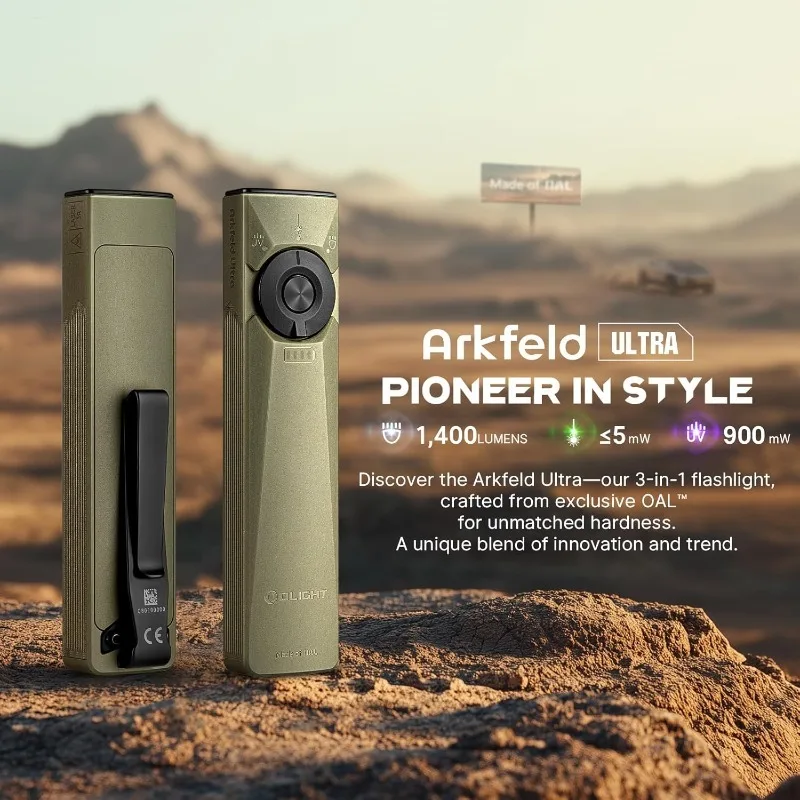 home.Arkfeld Ultra 1400 Lumens EDC مصباح يدوي مسطح، ضوء فلاش جيب مدمج قابل لإعادة الشحن يجمع بين LED الأبيض والأشعة فوق البنفسجية وGr