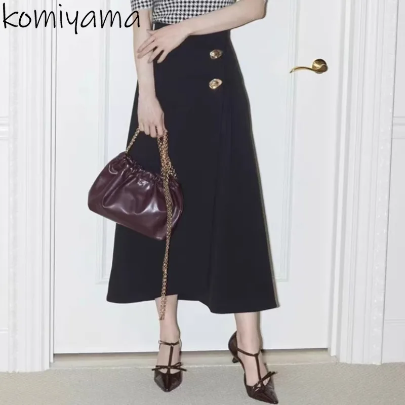 High Waist  A-line Ropa Mujer Japan Unique Golden Buckle Women 2025 Faldas Irregular Skirt Spring Fall New Skirts Elegant Falda