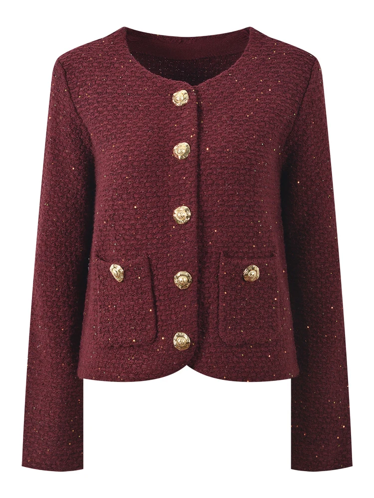 

Luxury Edition Parisian Sle Knitted Cardigan Heavy Embellied Sequin Tweed round Ne Open Front Outerwear for Women