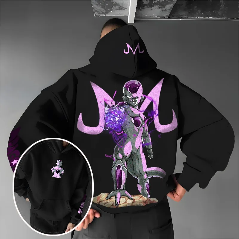 Dragon Ball Z Anime Sudadera con capucha con estampado 3D Frieza Final Form Character Sudadera con capucha gráfica con diseño de elemento de símbolo de Energía Púrpura y Majin