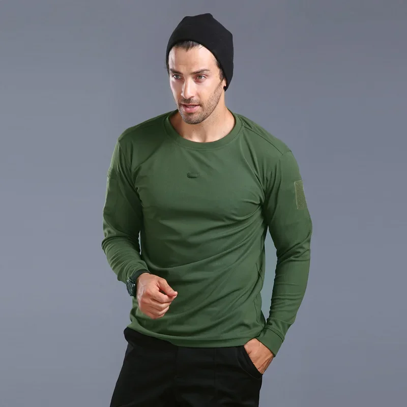 Spring Training Tactical Top Mens Elastic Wear-resistant Outdoor Sports Long Sleeved T-shirt Quick Drying Slim Round Neck Shirt