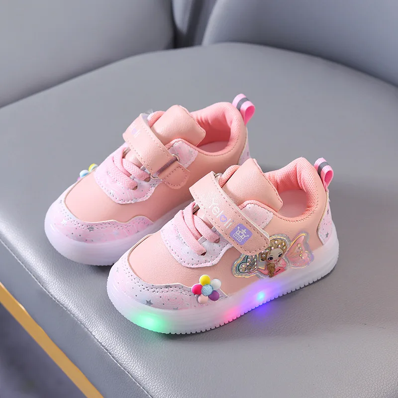 Girls Luminous Sneakers New Princess Children\'s LED Sneakers Little Kids Glowing Light Shoes Children\'s Shiny Light Casual Shoes