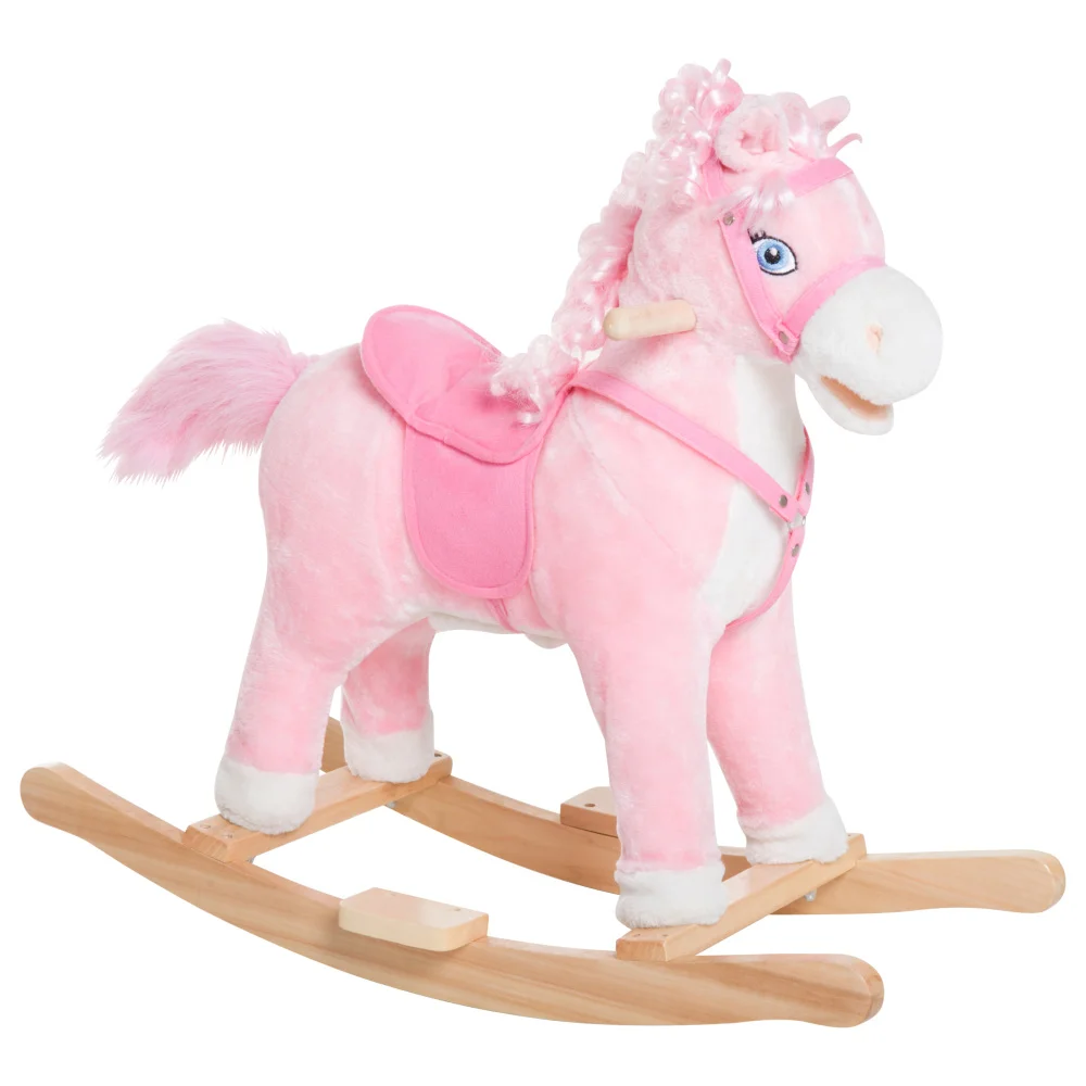 Crianças viajam no cavalo de balanço brinquedo de pelúcia para crianças com sons realistas e cauda oscilante para crianças de 3 anos