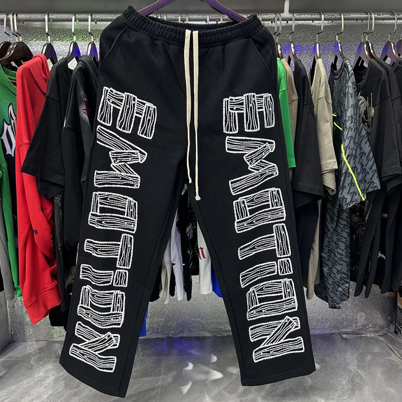 

High-quality Real Pictures MIXED EMOTION Casual Pants Elastic Waist Drawstring Hip-hop Men Women Mixed Emotion Sweatpants
