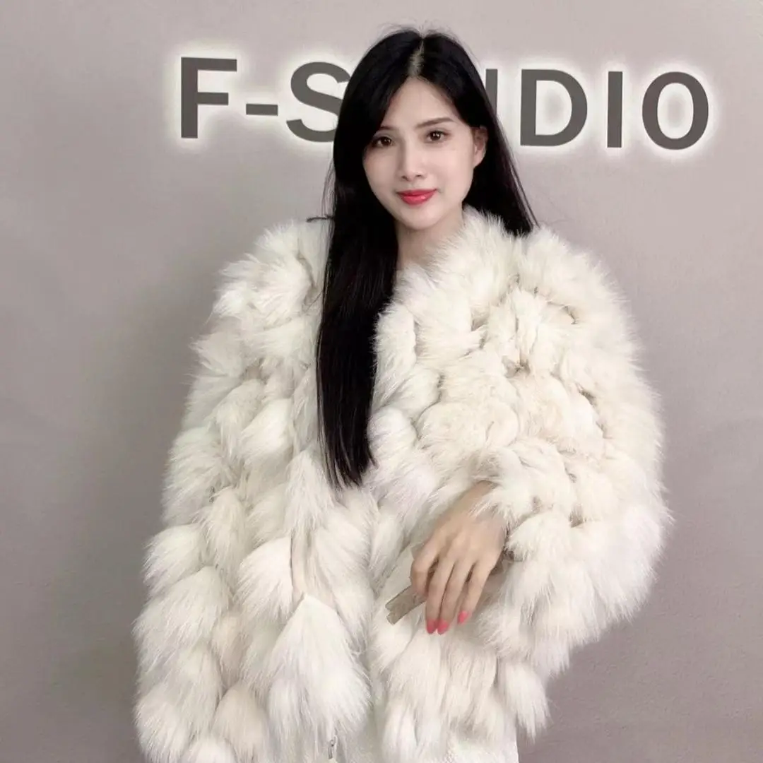 Faux Fox Fur Coat for Women, Thicken Warm Casual Outwear, Loose V-neck Jacket, Monochromatic, All-match, Winter Fashion, 2024