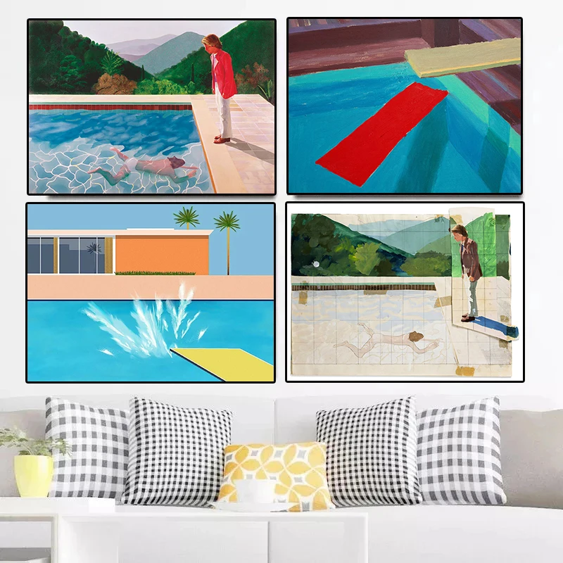 David Hockney Canvas Painting Bigger Splash Swimming Pool Posters and Prints Wall Art Picture for Living Room Home Decor Cuadros