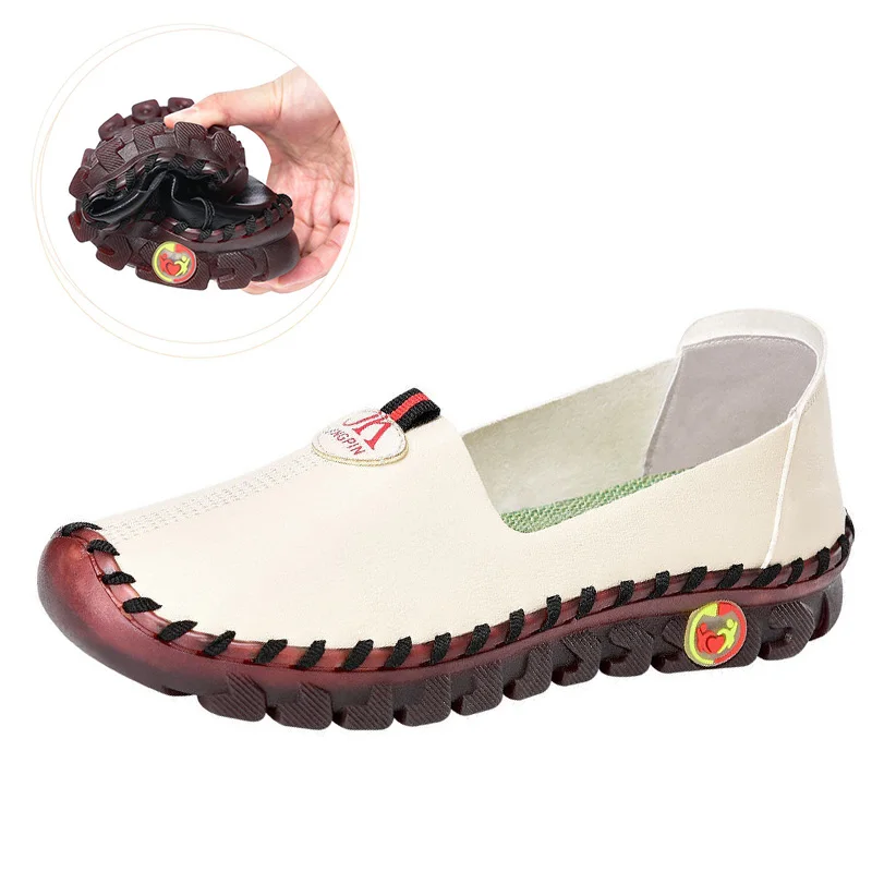 Herbst breite Breite Damenschuhe Echt leder Ballerinas Damen weiße Slipper fahren Mokassins Damenschuhe für Fußknochen – Detail 28