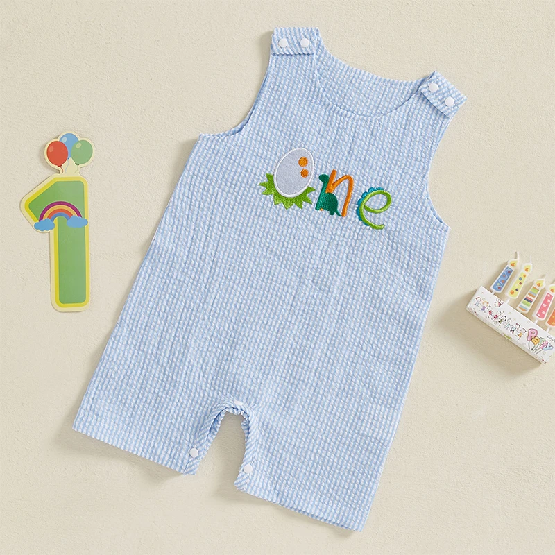 Infant Boy s First Birthday Sleeveless Romper with Round Neck Embroidery Detail - One Year Old Baby Jumpsuit Outfit