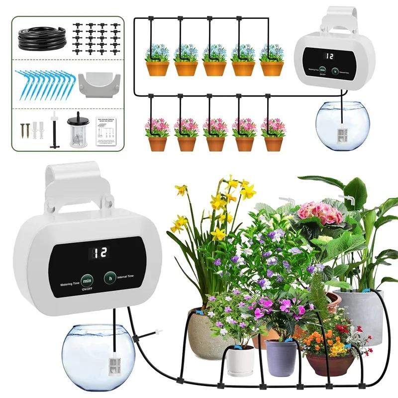 DIY Solar Irrigation Potted Plant Drip Irrigation Kit,Garden Balcony Greenhouse Drip Irrigation System,Automatic Watering System