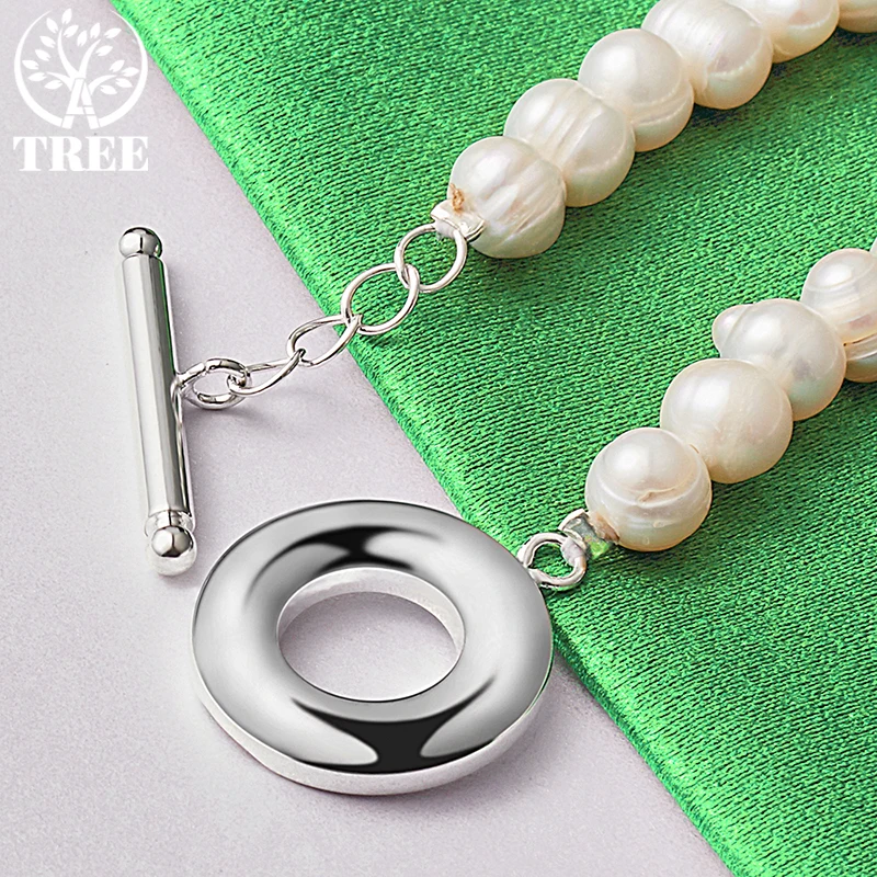 ALITREE 925 Sterling Silver Natural White Pearl Bracelet For Women Party Engagement Wedding Fashion Charm Jewelry Christmas Gift