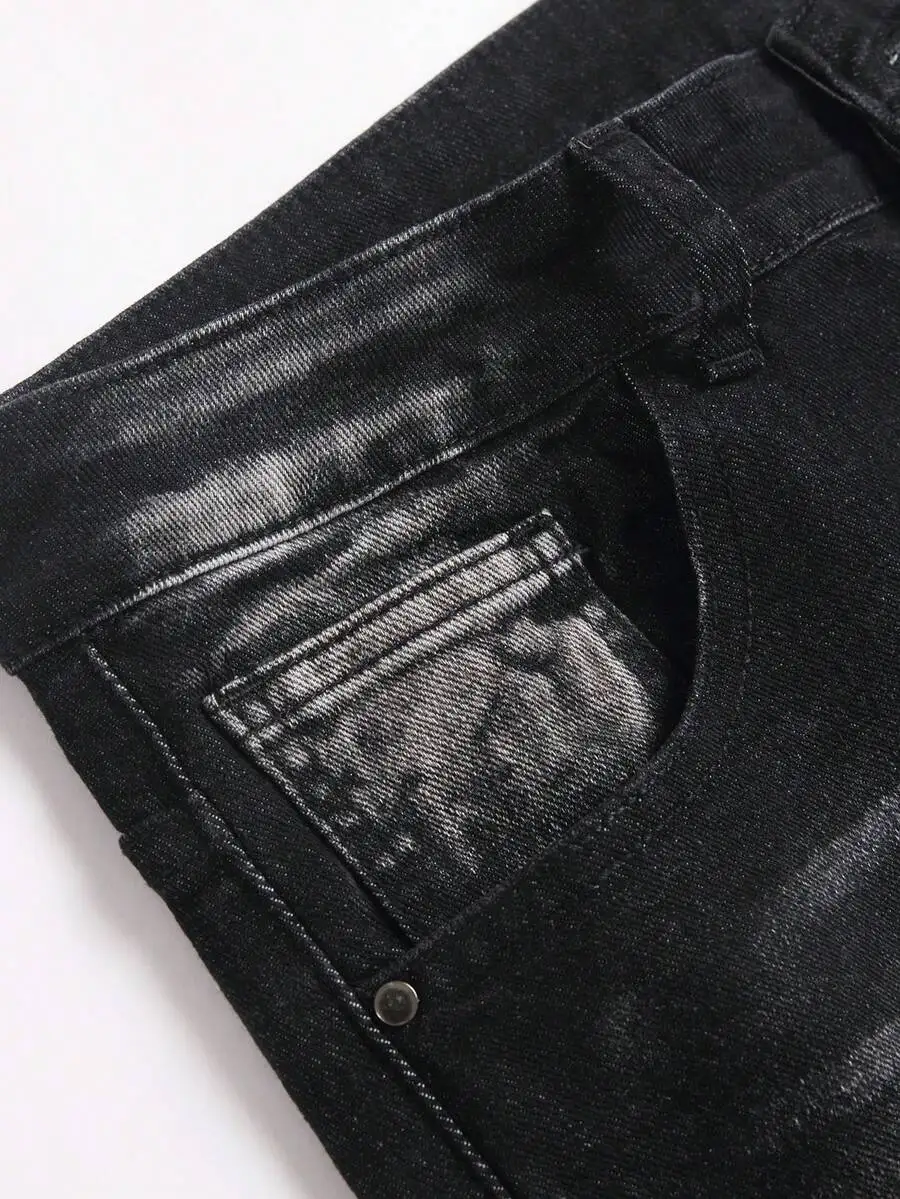 

Mid-Rise Washed Distressed Jeans With Zipper Closure Mens Stretch Denim