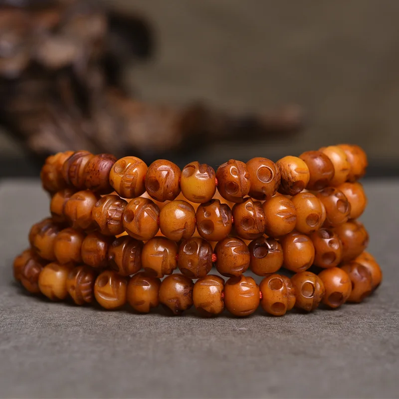 

108 Natural Camel Bones Rosary Bracelet Mala Tibetan Backflow Corpse Tuolin Carving Semi-Finished Products Buddha Beads Wholesal