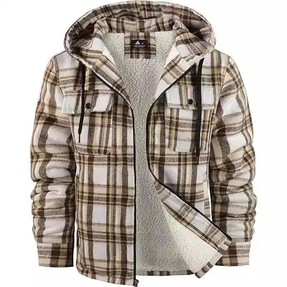 Men's Winter Warm Classic Plaid Jacket Fleece Lined Thermal Coat Hooded Thick Casual Outerwear For Male Plus Size M-5XL