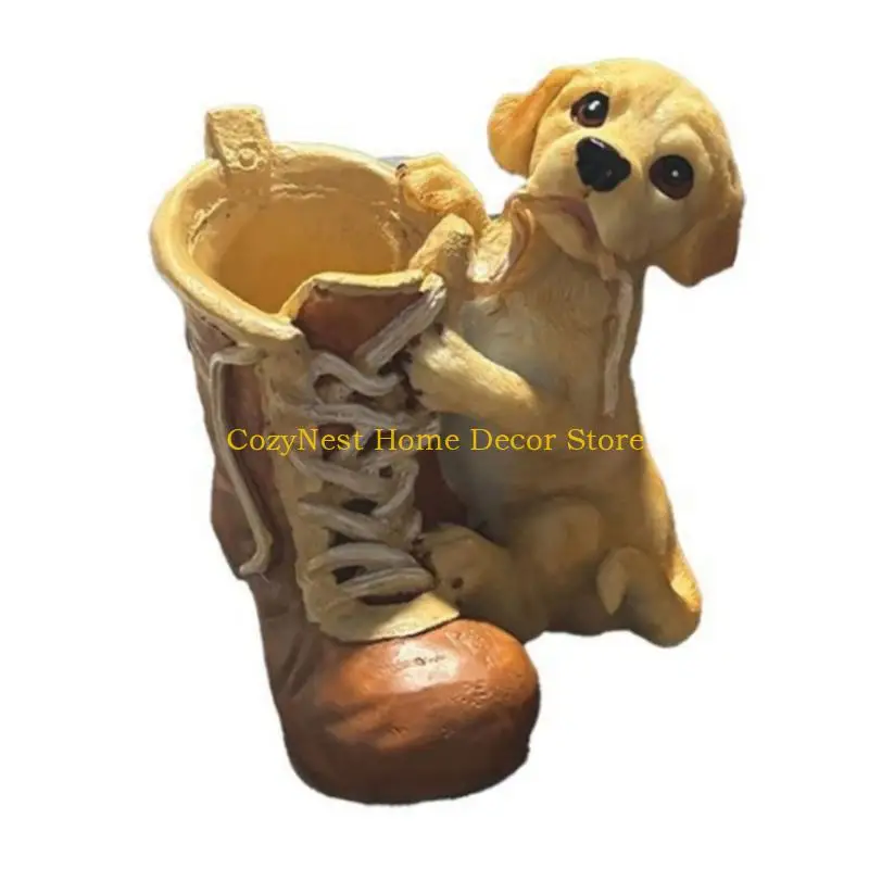 92MF Home Styling Accent Pot in Dog Boot Shape with Canine Figure for Desk Shelf Display and Small Branch Use Daily
