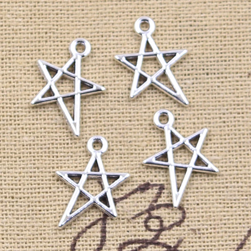 50pcs Charms Hollow five-pointed Star 18x13mm Antique Silver Color Pendants DIY Crafts Making Findings Handmade Tibetan Jewelry