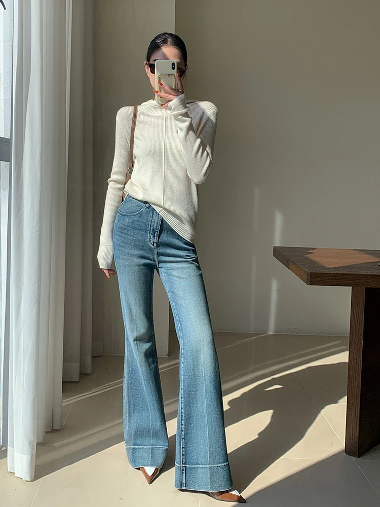 REDDACHiC Tall Girl Casual Flare Jeans Plain Whiskers Bootcut Pants High Waist Long Trousers Work Office Korean Women Clothes