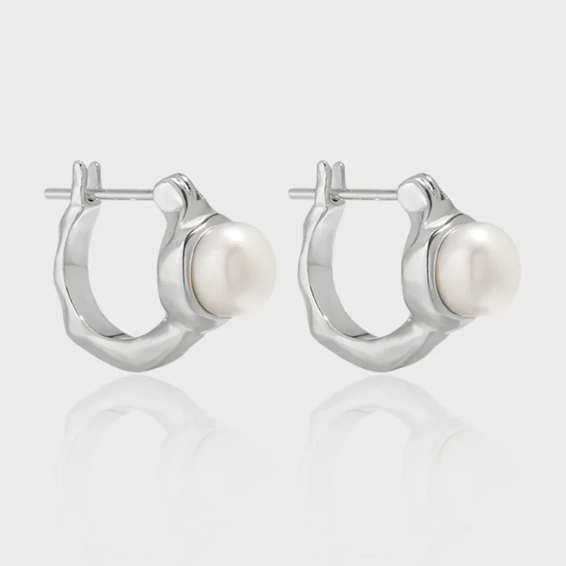 

Luxury S925 Sterling Silver Stud Earrings Fashion C-shaped Original Designer Freshwater Pearl Earring Fine Jewelry for Women